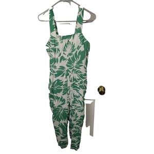 Monteau Woman Green White Romper Woman M Green White Linen Blend Sleeveless Wide